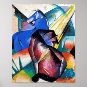 Poster Deux chevaux rouges et bleus de Franz Marc