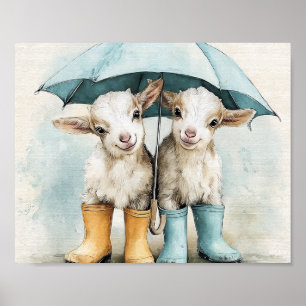 Poster Deux chèvres adorables par jour de pluie