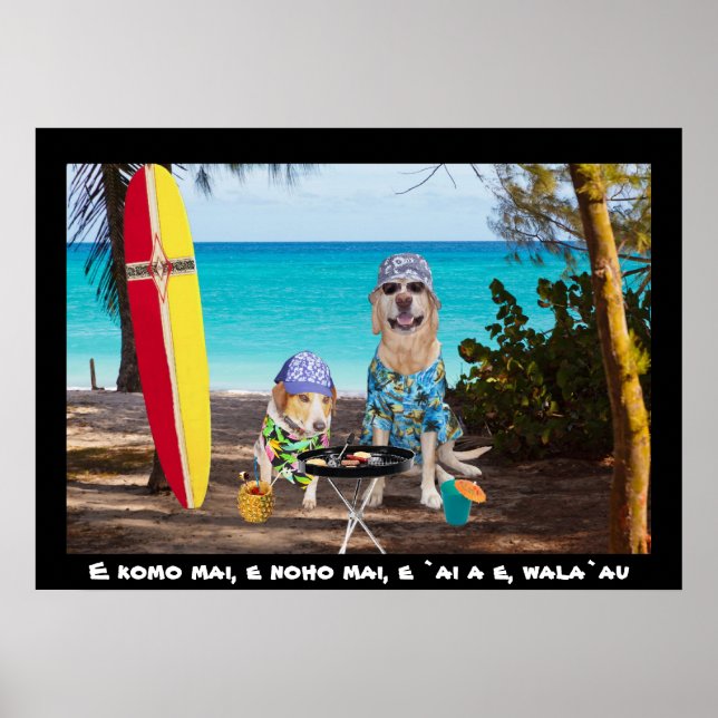 Poster Deux Chiens de Surfer sur la plage (Devant)
