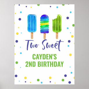 Poster Deux Cool 2e Anniversaire Glace Bleue Verte