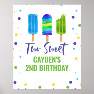 Poster Deux Cool 2e Anniversaire Glace Bleue Verte