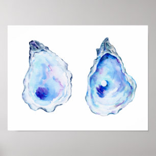Poster Deux coquilles d'huîtres avec perle