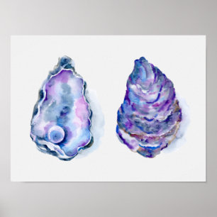 Poster Deux coquilles d'huîtres avec perle