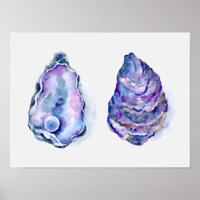 Poster Deux coquilles d'huîtres avec perle (Devant)