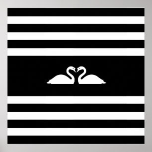 Poster Deux cygnes élégants modernes sur rayures noir & b