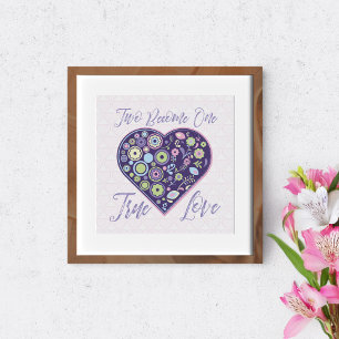 Poster Deux deviennent un. Coeur rempli de formes colorée