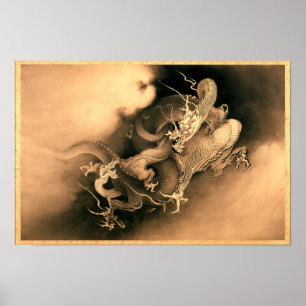 Poster Deux dragons dans les nuages (1885) par Kanō Hōgai