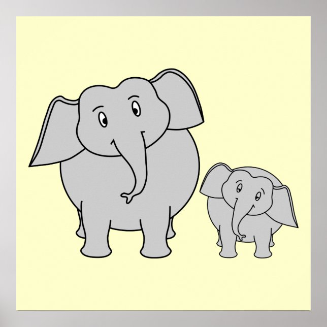 Poster Deux éléphants. Caricature mignonne pour adultes e (Devant)