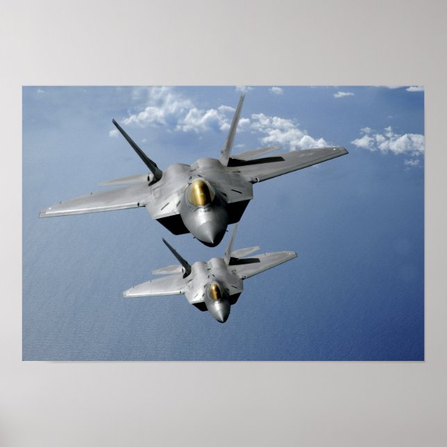 Poster Deux F-22 Raptors survolent l'océan Pacifique 2 (Devant)