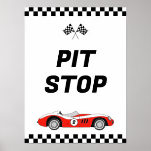 Poster Deux Fast Red Vintage Race Car Anniversaire Pit St
