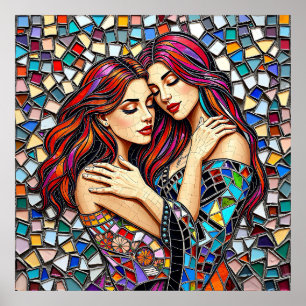 Poster Deux femmes amoureuses   Style Carrelage mosaïque 