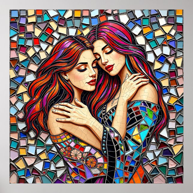 Poster Deux femmes amoureuses | Style Carrelage mosaïque  (Devant)
