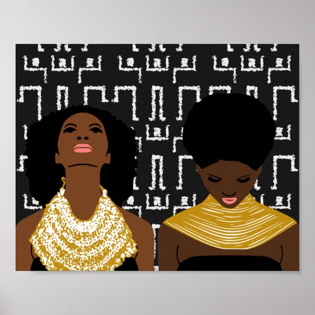 Poster Deux femmes noires portant des colliers de tribus  (Devant)
