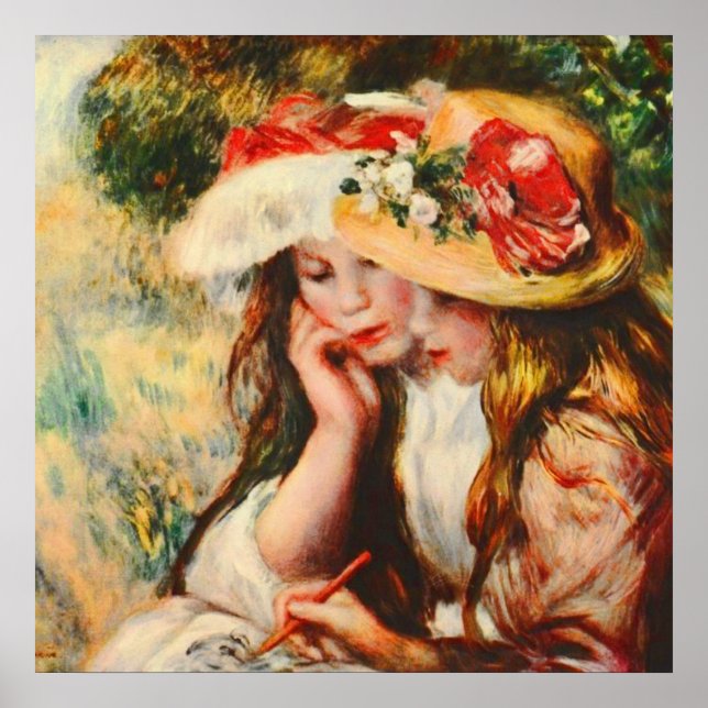 Poster Deux filles lisant dans un jardin Renoir Art (Devant)