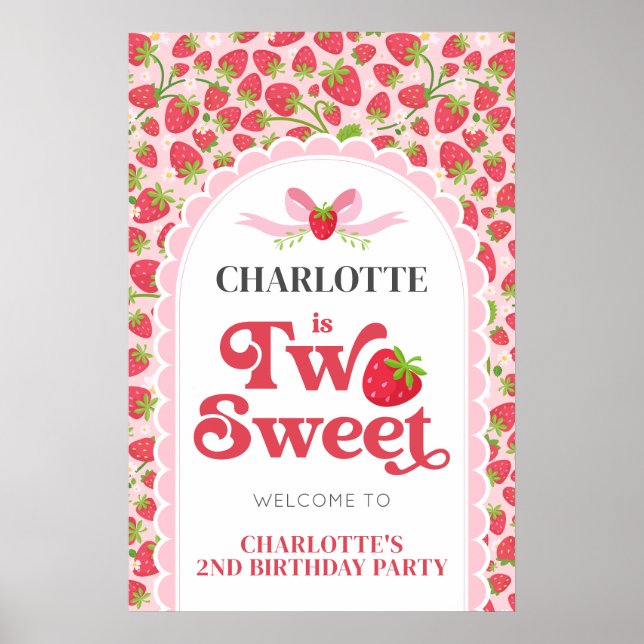 Poster Deux fraises sucrées 2e anniversaire 20x30 Bienven (Devant)