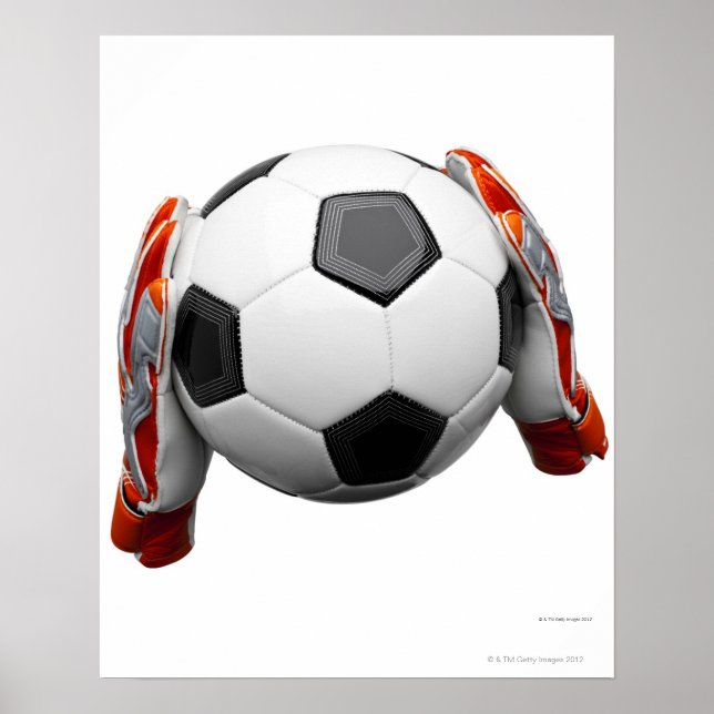 Poster Deux gants de gardiens de but tenant un football (Devant)