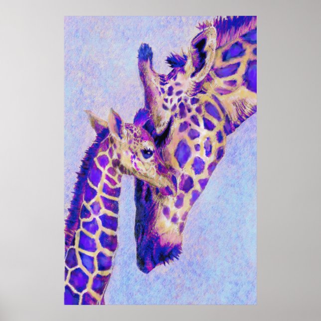 Poster Deux girafes violettes (Devant)