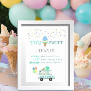 Poster Deux glaces bleu doux signe de la barre de dessert