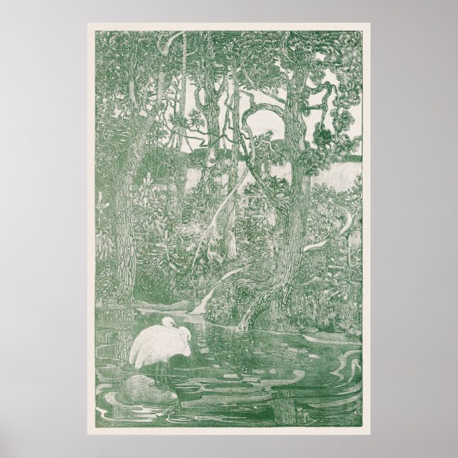 Poster Deux hérons dans un étang forestier (Devant)