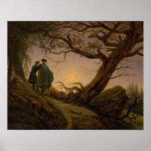 Poster Deux hommes contemplant la lune