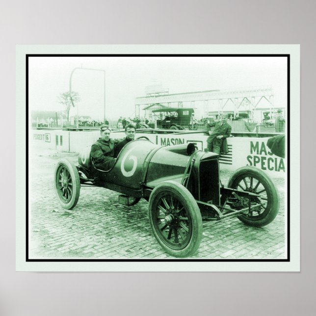 Poster Deux hommes en voiture de course antique n° 6 Indy (Devant)