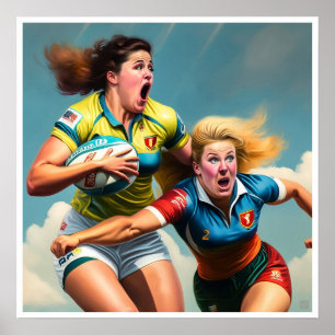 Poster Deux Joueuses De Rugby Art Imprimer