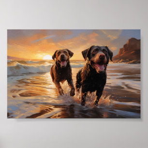 Poster Deux Labradors sur la plage
