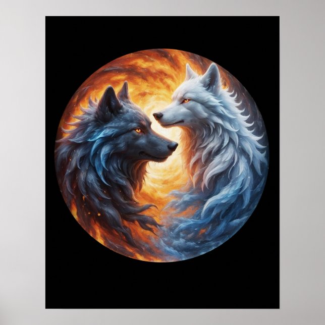 Poster Deux loups Yin yang (Devant)