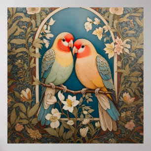 Poster Deux Lovebirds Vintage Floral élégant