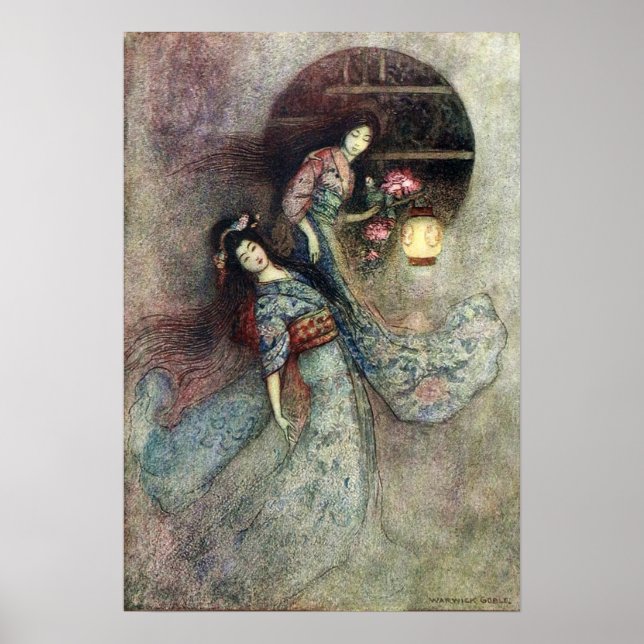 Poster Deux maidens et lanterne de Warwick Goble (Devant)