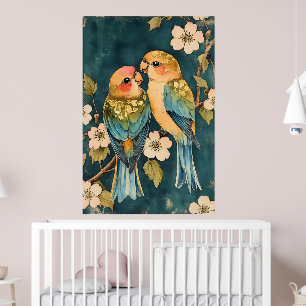 Poster Deux oiseaux, qui semblent être des inséparables, 