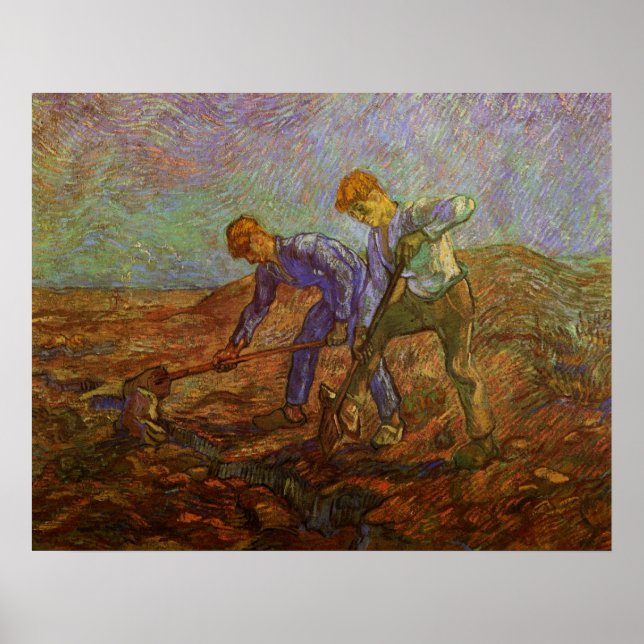 Poster Deux paysans creuser par Vincent van Gogh (Devant)
