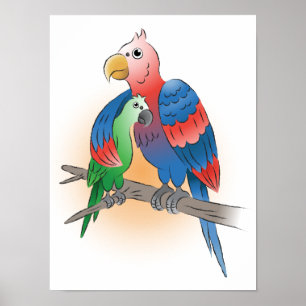 Poster Deux perroquets Bonne fête des mères
