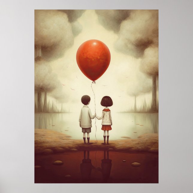 Poster Deux personnes se tenant la main avec un ballon ro (Devant)