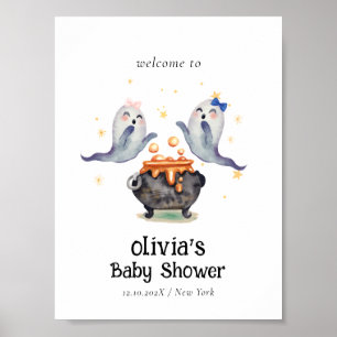 Poster Deux petits Boos Ghost Twins Baby shower Bienvenue