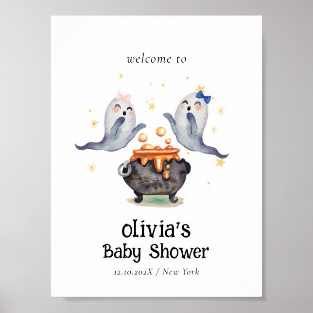 Poster Deux petits Boos Ghost Twins Baby shower Bienvenue (Devant)