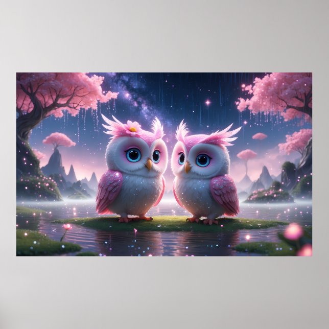 Poster Deux petits hiboux dans un rêve (Devant)