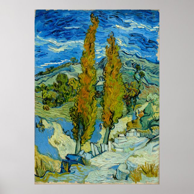 Poster Deux peupliers dans les Alpilles - Vincent van Gog (Devant)