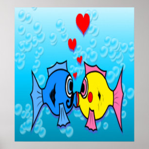 Poster Deux Poissons Qui S'Embrassent, Scène Sous-Marine