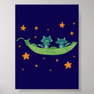 Poster Deux ratons laveurs dans une cosse de pois Art f