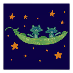 Poster Deux ratons laveurs dans une cosse de pois Art f