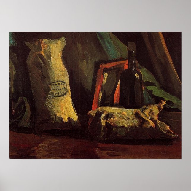 Poster Deux sacs et une bouteille par Vincent van Gogh (Devant)