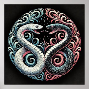 Poster Deux serpents stylisés