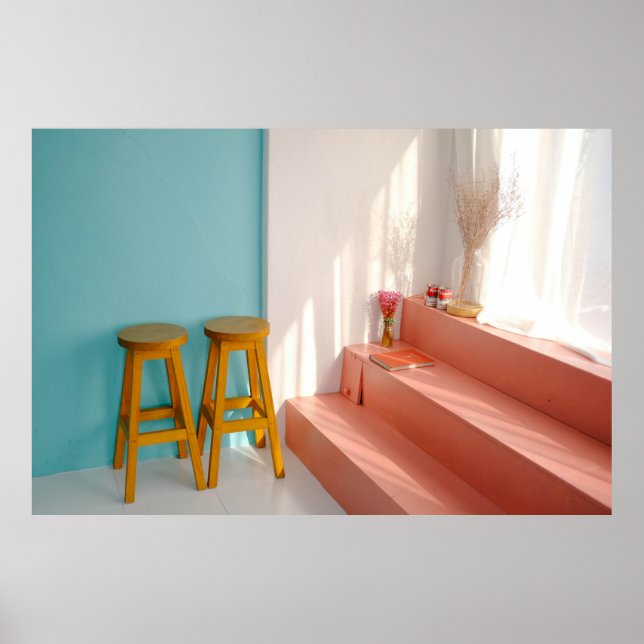 Poster Deux tabourets de bar en bois jaune (Devant)