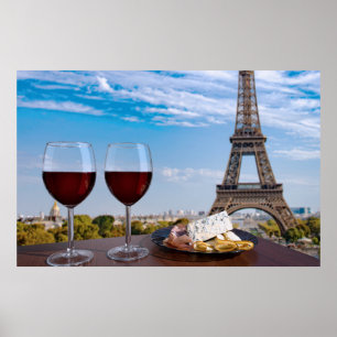 Poster Deux verres de vin au café à Paris