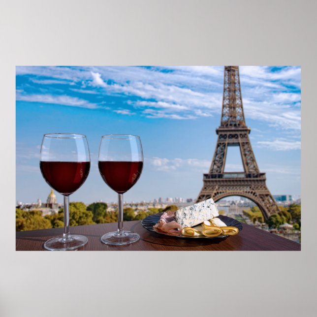 Poster Deux verres de vin au café à Paris (Devant)
