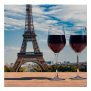 Poster Deux verres de vin avec la tour Eiffel