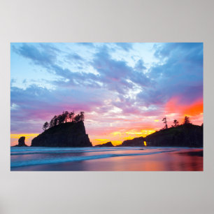Poster Deuxième plage au coucher du soleil, Washington