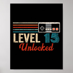 Poster Déverrouillé Niveau 15 Anniversaire de jeu vidéo p