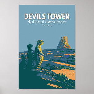 Poster Devils Tower Monument national Prairie Chien Vinta